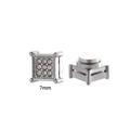 Close-up of 7mm silver magnetic square stud earrings with 3x3 crystal grid inlay - 7mm Square (Single)