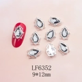 Detail of 9x12mm teardrop nail charms with silver alloy base and dark grey rhinestone - Silver Base Dark Grey Teardrop (6352)