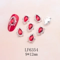Detailed 9x12mm teardrop ruby nail charm with intricate silver vintage lace edge design - Silver Base Deep Red Teardrop (6354)