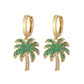 Gold palm tree drop earrings with sparkling green and white cubic zirconia stones - Gold Smooth Loop With Green Leaf Tree