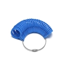 Detailed view of blue plastic ring sizers on stainless steel cable for US and UK sizes - Measuring Gauges / Blue