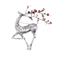 Silver elk reindeer brooch with red berry floral antlers for elegant Christmas styling - Silver