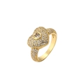 Luxury gold-plated heart ring with micro-paved zircons and center stone on white background - Adjustable Open / Heart Style (CR00470CX)