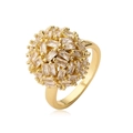 Elegant gold open ring for women featuring a 3D cluster of rectangular sparkling zircons - Adjustable Open / Spherical Zirconia Cluster Ring (CE00837YH)