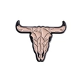 Pink bull skull enamel brooch with black outlines in Western gothic aesthetic style - Pink and Black Bull Skull