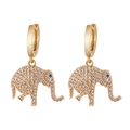Golden elephant earrings with rainbow pavé zircons and blue gemstone eyes - Elephant-Gold White Stone (Smooth Loop)