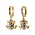 Golden frog huggie earrings with colorful micro-pave crystals for women - Frog-Gold (Zirconia Loop)