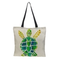Linen tote bag featuring vibrant 3D sea turtle print with green heart patterns - haigui-16 Geometric Block Turtle