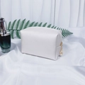 Elegant white textured PU makeup bag with golden teardrop zipper pull and pearl accent - Small / Pearl White