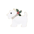 Incantevole spilla a cucciolo bianco con bordi dorati e collare festivo con strass - Cane di Natale