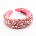 Serre-tête baroque rose rembourré avec strass colorés et cristaux brillants - Style Rose Vif