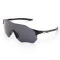 Fashionable all-black cycling sunglasses with large wrap lenses for outdoor sports - Black Frame Grey Lens