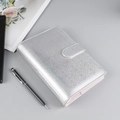 Sparkling silver glitter PU leather notebook with pink lining and magnetic buckle - A6 No Inner Pages / Starlight Silver