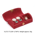 Red velvet travel jewelry case with ring slots and snap closure for earrings - Plush Style / Red