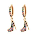 Colorful high heel dangle earrings with rainbow crystals and gold plating finish - High Heel Style