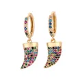 Golden horn-shaped hoop earrings with colorful pavé-set zircon in Bohemian style - Horn Style