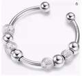 S925 sterling silver spinning beads ring with polished and frosted beads - Adjustable Open / Silver 8 Beads