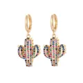 Fashionable gold-plated cactus hoop earrings featuring vibrant multi-colored zircon stones - Cactus Style 2
