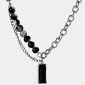 Collier zircon style industriel avec maillons en métal et pendentif gemme noire - Style Pendentif Pierre Gemme Rectangulaire (B6011) / 50+5cm