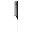 Professional black tail comb with plastic teeth and fine metal handle for hair styling - Black
