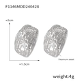 Modern irregular textured titanium steel earrings in silver finish, size 2cm x 1.5cm - Steel Color (F1146)