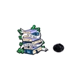 Spilla smaltata con pila di libri, foglie verdi e scritta 'To be read pile' creativa - Chiedimi della mia pila di libri da leggere