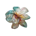 Iridescent candy-colored plumeria flower hair claw clip with gradient blue-pink resin finish - Dazzle Transparent Plumeria [Cyan]