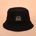 Schwarzer Anglerhut aus Baumwolle mit Regenbogen und Radiate Positivity Bestickung - M(56-58cm) / Schwarz/Regenbogen Stickerei