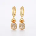 Fashionable gold-plated hoop earrings featuring a sparkling pineapple charm with cubic zirconia - Style 6 (White Stone Pineapple)