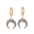 Fashionable gold-plated moon earrings with vibrant multi-color micro-paved cubic zirconia - Style 11 (Horn)