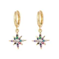 Elegant 18K gold starburst earrings with colorful zircon stones and center crystal - Style 14 (Star)