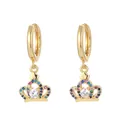 Golden crown drop earrings featuring vibrant multi-color cubic zirconia and huggie hoops - Style 15 (Crown)