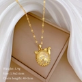 Detail of gold lucky cat pendant with sparkling rhinestones and product size info - Gold Lucky Cat Style (G336)
