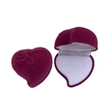 Heart-shaped dark rose velvet ring box with a 3D rose carving on the lid - 6*6*4CM / Rose Red (White Interior)
