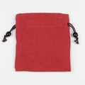 Detailed view of a red linen-texture jewelry gift pouch with wooden drawstring beads - Double Layer Linen Bag Washed Red 13X14.5cm