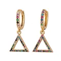 Golden triangle hoop earrings featuring multi-color rainbow cubic zirconia stones - Triangle Style