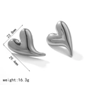 Polished silver heart earrings 29.4mm wide, 16.3g weighted luxury stainless steel - Fluid Heart Style (TE6766-S) / Silver