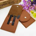 4-piece black stainless steel nail clipper set in brown leather case for grooming - 4-Piece Set Dual Clippers (Brown)