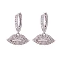 Sparkling silver lip-shaped drop earrings with micro-pave crystals for a chic fashion style - Platinum White Zircon - Pave Hoop