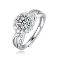 Anillo ajustable de plata de ley 925 con diseño floral de moissanita y halo brillante - Estilo Halo de Vástago Giratorio