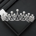 Elegant silver bridal crown featuring shimmering rhinestones and delicate pearls on a black stand - 5# Double Swan Rhinestone Pearl Style (Silver)