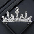 Elegant silver crown tiara with sparkling rhinestones and white pearls on black background - 10# Triple Teardrop Pearl Style (Silver)