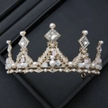 Golden bridal crown with white pearls and sparkling rhinestones for parties - 11# Scrolling Leaf Floral Rhinestone Style (Gold)