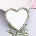 Y2K irregular heart mirror accessory with green and white rhinestones and silver base - Colorful Green Heart