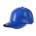 Detailed view of the smooth blue faux leather texture on the men's baseball cap - Adult Size (90g) / Royal Blue