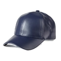 Side view of a navy blue faux leather baseball cap with a polished finish for men - Adult Size (90g) / Navy Blue