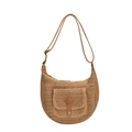 Borsa a tracolla minimalista in paglia intrecciata marrone chiaro con tracolla regolabile - Cachi