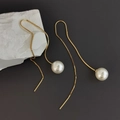Eleganti orecchini nappa con perla in argento S925 oro su pietra bianca minimale - Argento 925 / Oro