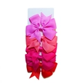 Set of four gradient pink and red ribbed ribbon hair bows displayed on a white card - Pink/Red Gradient 4Pcs Set