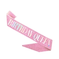 Pink glitter birthday sash with holographic Birthday Queen lettering for party girls - Holographic Pink Birthday Queen